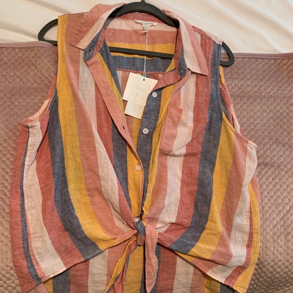 Beach lunch lounge stripped sleeveless blouse